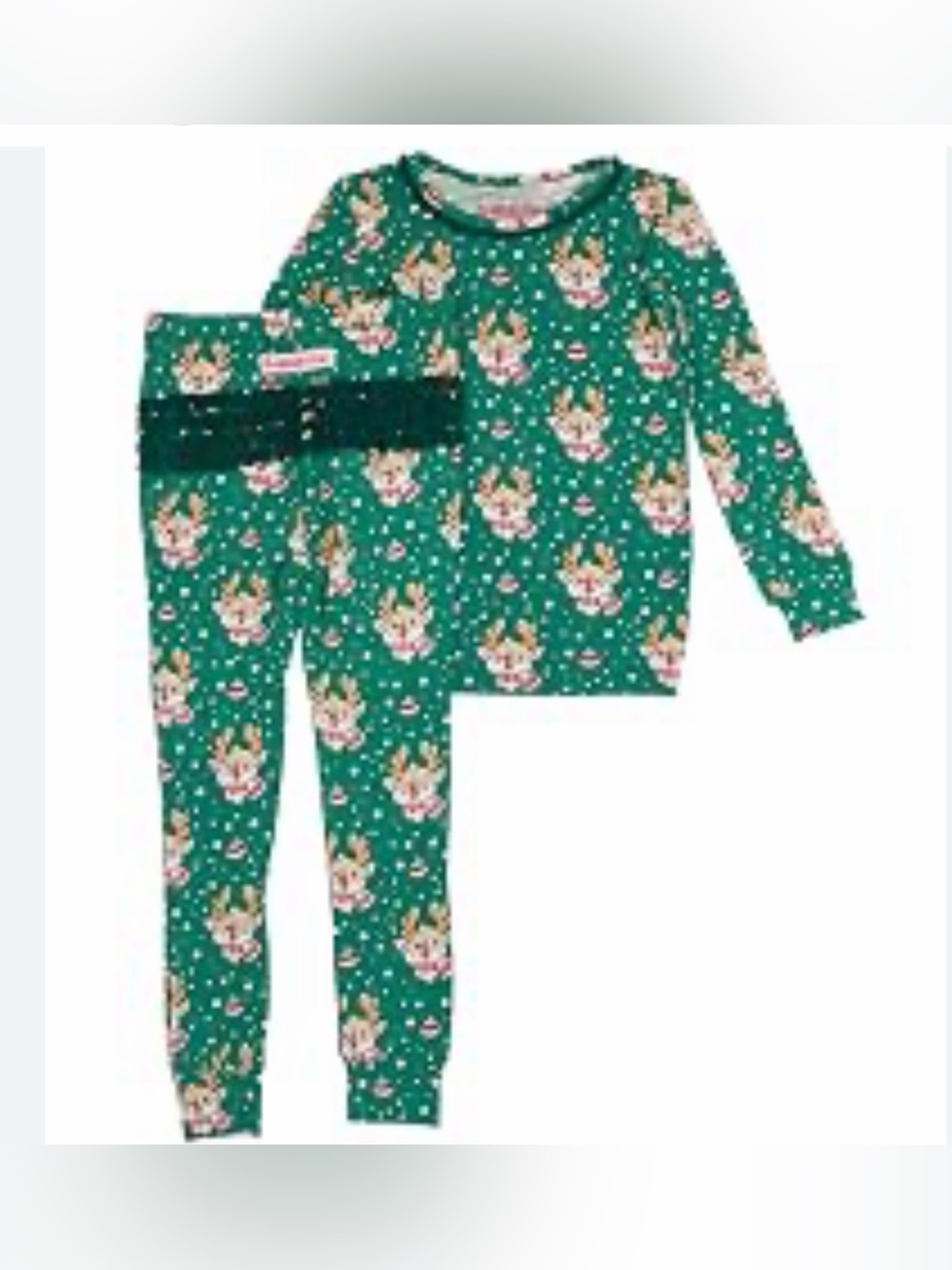 RUFFLE BUTTS Reindeer Cheer Long Sleeve Ruffle Pajama Set - 3T